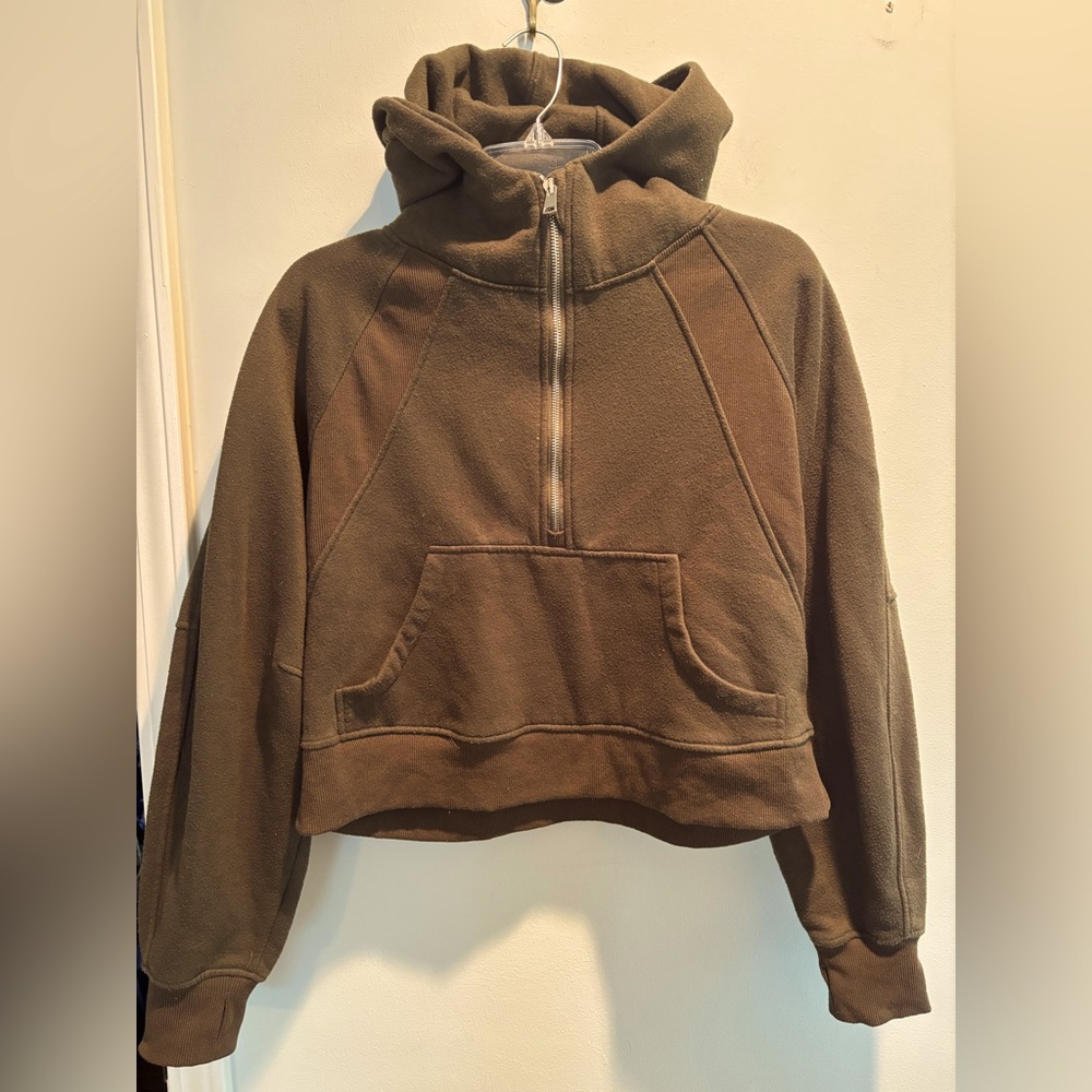 Heavyweight cropped half zip sweatshirt with oversized hood